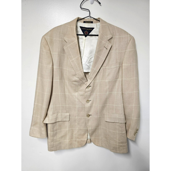 TOMMY HILFIGER Men's Vintage Tan Plaid Suit Jacket Blazer 43R Sport Coat Summer - Picture 1 of 11